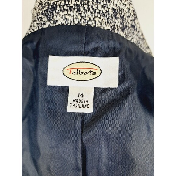 Talbot's Cotton Blend Tweed‎ Blaze 14 Large Blue Navy White Tweed Open Front - Picture 7 of 10